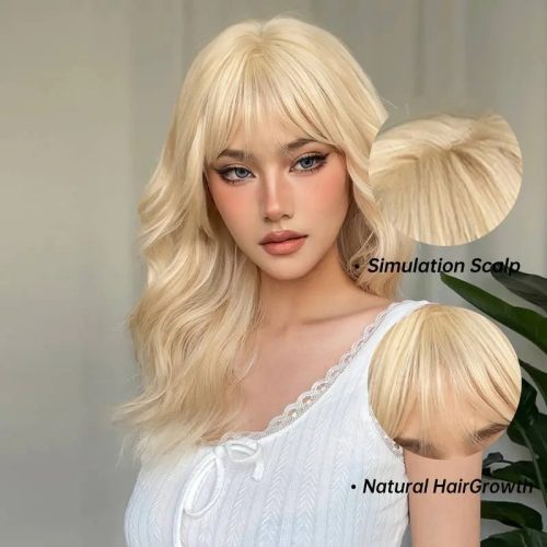 22 Inch Long Blonde Wig With Bangs Wavy Curly Synthetic Hair Natural Looking Heat Resistant With Wig Cap P A Boutique 84820660