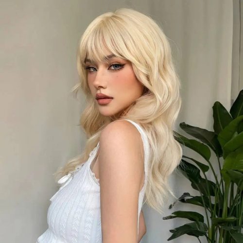 22 Inch Long Blonde Wig With Bangs Wavy Curly Synthetic Hair Natural Looking Heat Resistant With Wig Cap P A Boutique 84821077