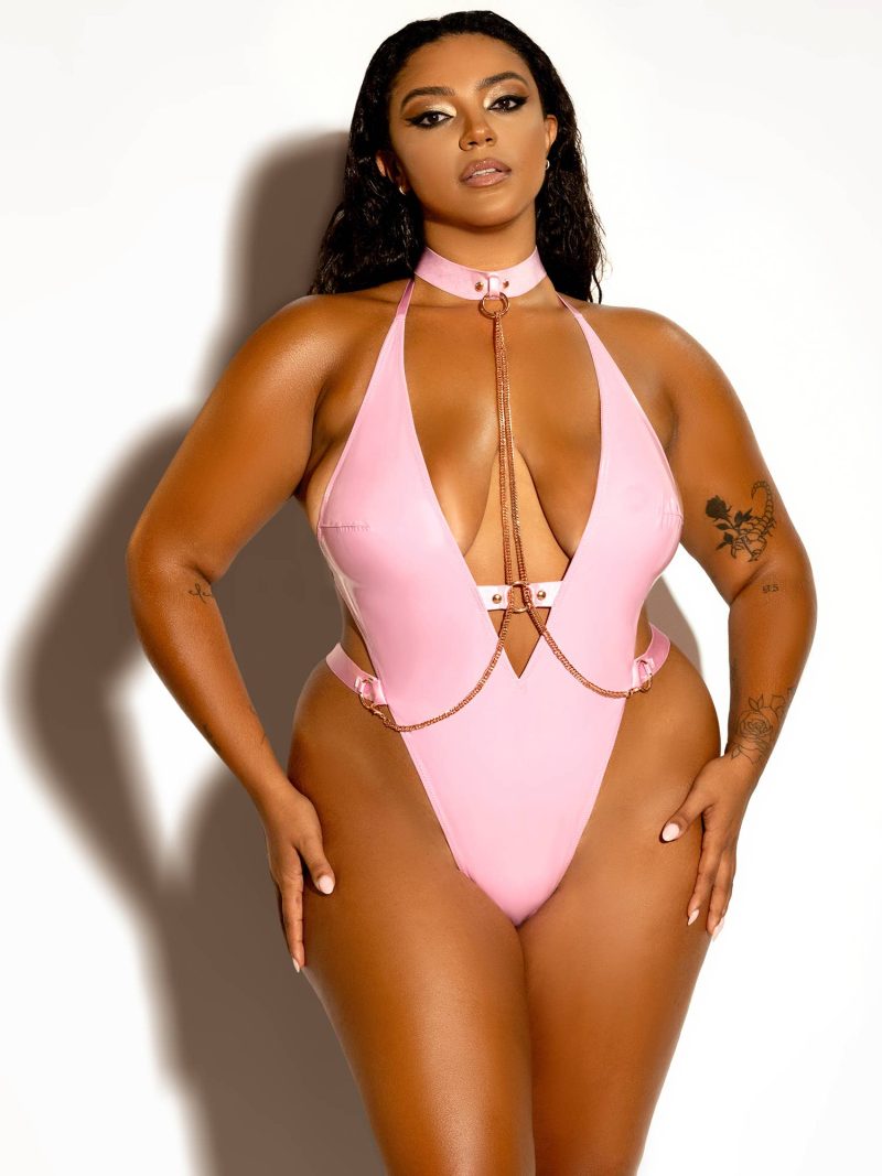 Lingerie - Fetish Submissive Chain Teddy Set Pink