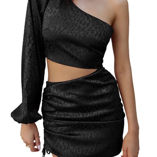 Black Leopard Print Cut out One Shoulder Mini Dress Princess Avenue 84543736