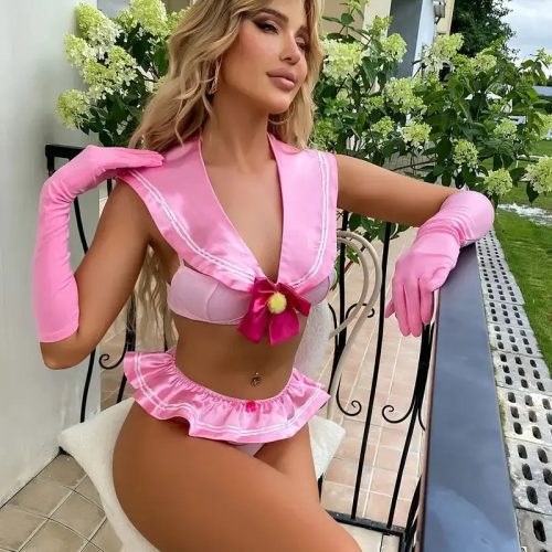 Bow Push Up Bra Skirt Role Play Costume Set Pink P A Boutique 84813322