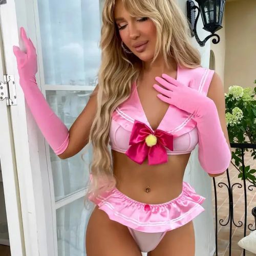 Bow Push Up Bra Skirt Role Play Costume Set Pink P A Boutique 84813498