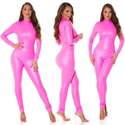 FAUX LEATHER LONG SLEEVE JUMPSUIT PINK KouCla 84745788