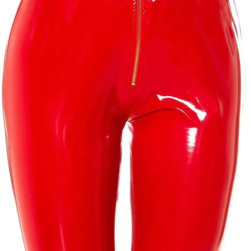 HIGH WAIST LATEX LOOK PANTS WITH ZIP RED KouCla 84751442