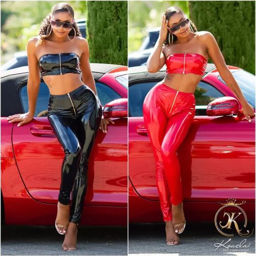 HIGH WAIST LATEX LOOK PANTS WITH ZIP RED KouCla 84753410