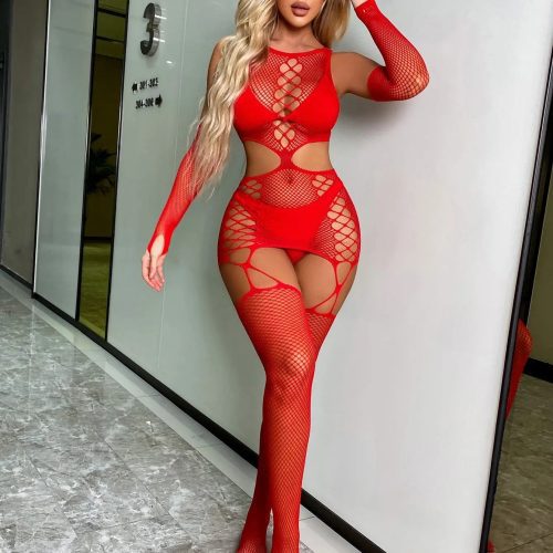 Mesh Hollow Out Bodystocking Red Princess Avenue 84737268