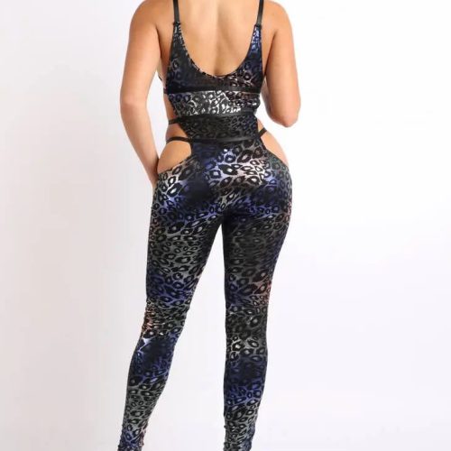 Multi Leopard Foiled Cutout String Detailed Jumpsuit L.C.W 84769847