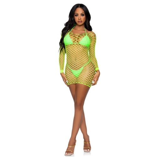 NeonGreenFishnetMini dress