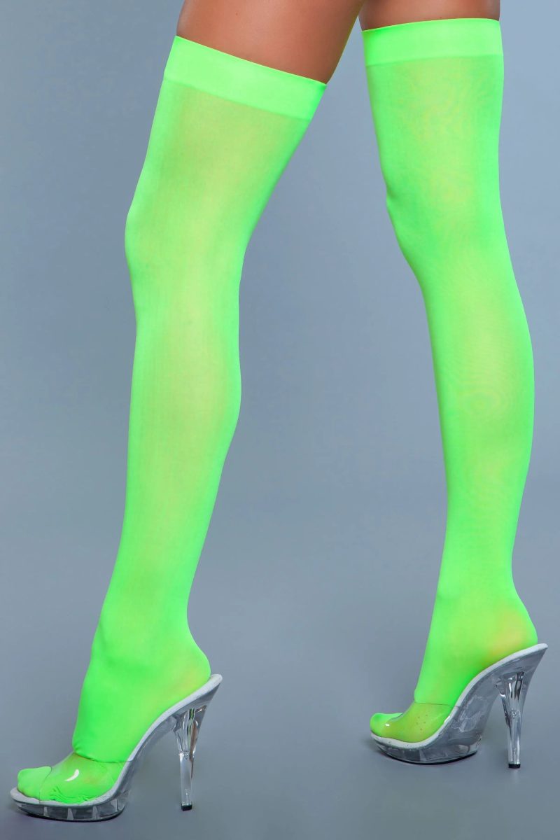 Opaque Nylon Thigh Highs Neon Green BeWicked 84665560