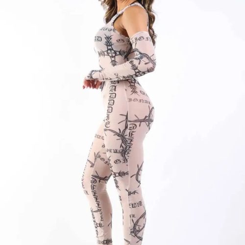 Printed Mesh Jumpsuit Nude L.C.W 84766087