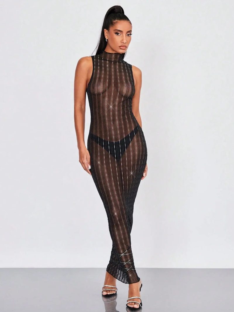 Rhinestone Sheer Club Dress L.C.W 84811473