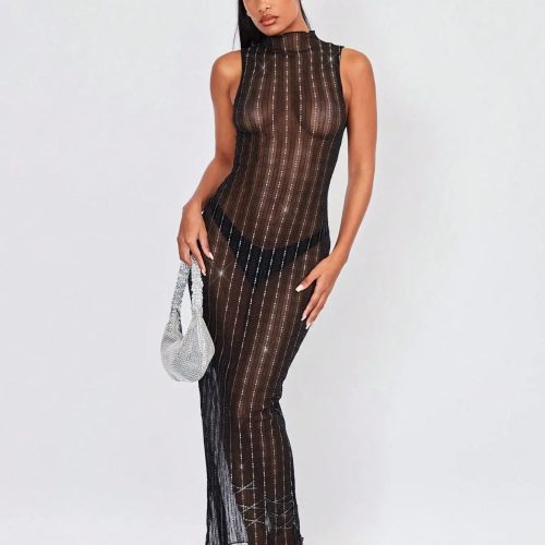 Rhinestone Sheer Club Dress L.C.W 84811588 1