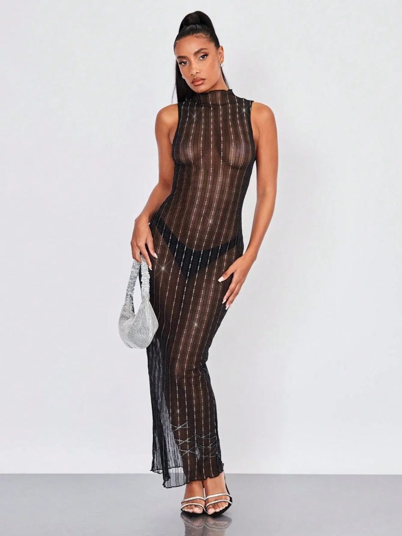 Rhinestone Sheer Club Dress L.C.W 84811588 1