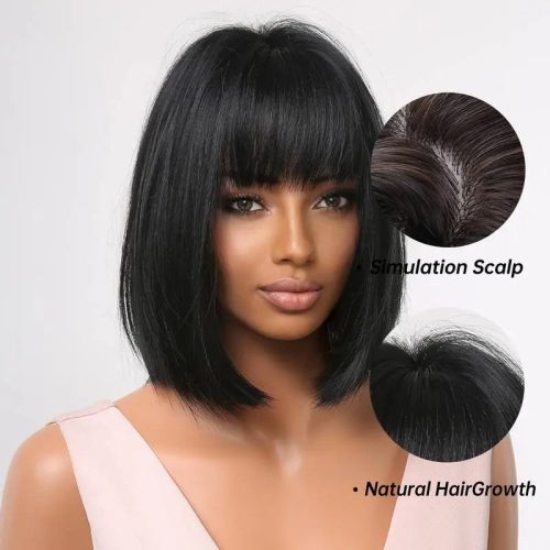 Short Bob Straight Black Wigs With Bangs Heat Resistant With Wing Cap P A Boutique 84819969