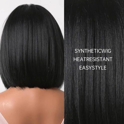 Short Bob Straight Black Wigs With Bangs Heat Resistant With Wing Cap P A Boutique 84820041