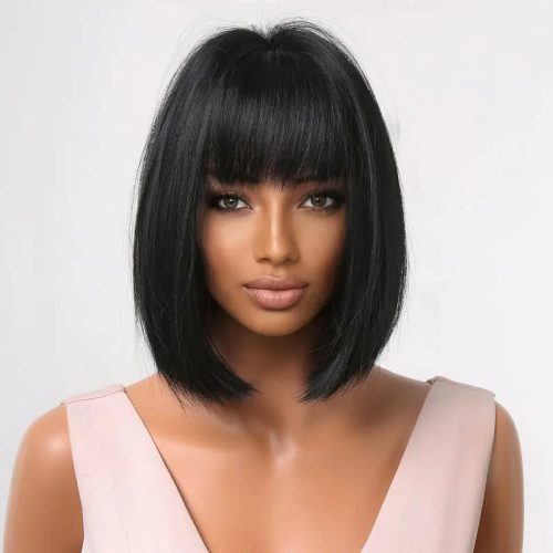 Short Bob Straight Black Wigs With Bangs Heat Resistant With Wing Cap P A Boutique 84820280