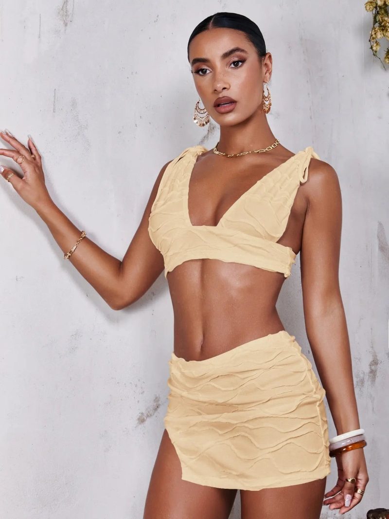 Tie Shoulder Crop Top Split Hem Skirt Princess Avenue 84809361