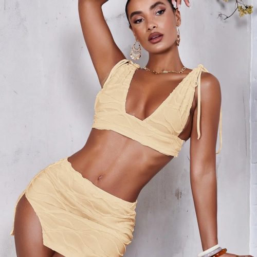 Tie Shoulder Crop Top Split Hem Skirt Princess Avenue 84809583