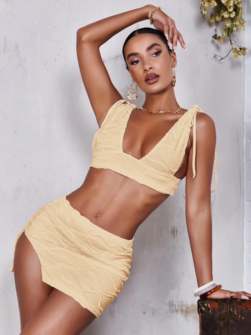 Tie Shoulder Crop Top Split Hem Skirt Princess Avenue 84809583