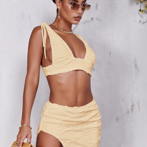 Tie Shoulder Crop Top Split Hem Skirt Princess Avenue 84809669