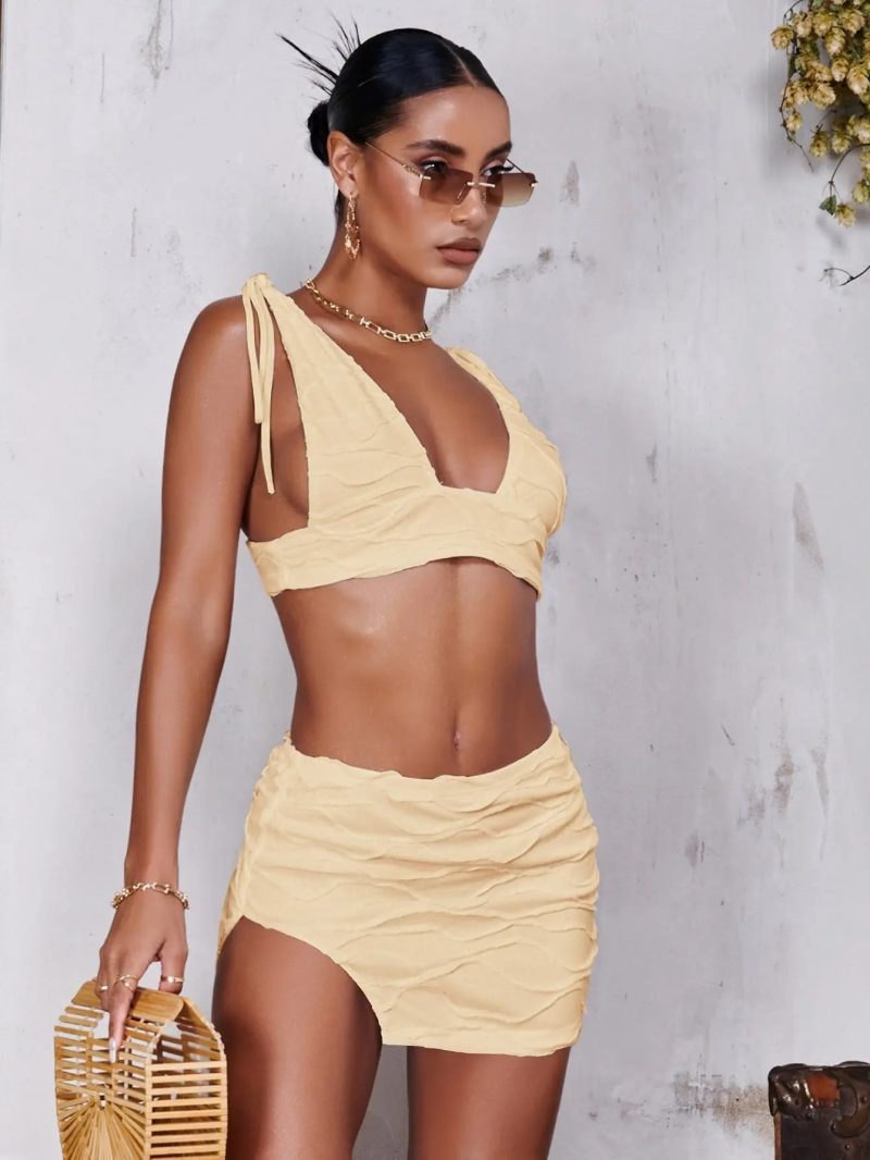 Tie Shoulder Crop Top Split Hem Skirt Princess Avenue 84809669